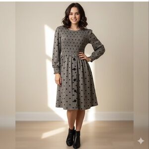 Robert Louis Brown & Black Polka Dot Smocked Midi Dress Small